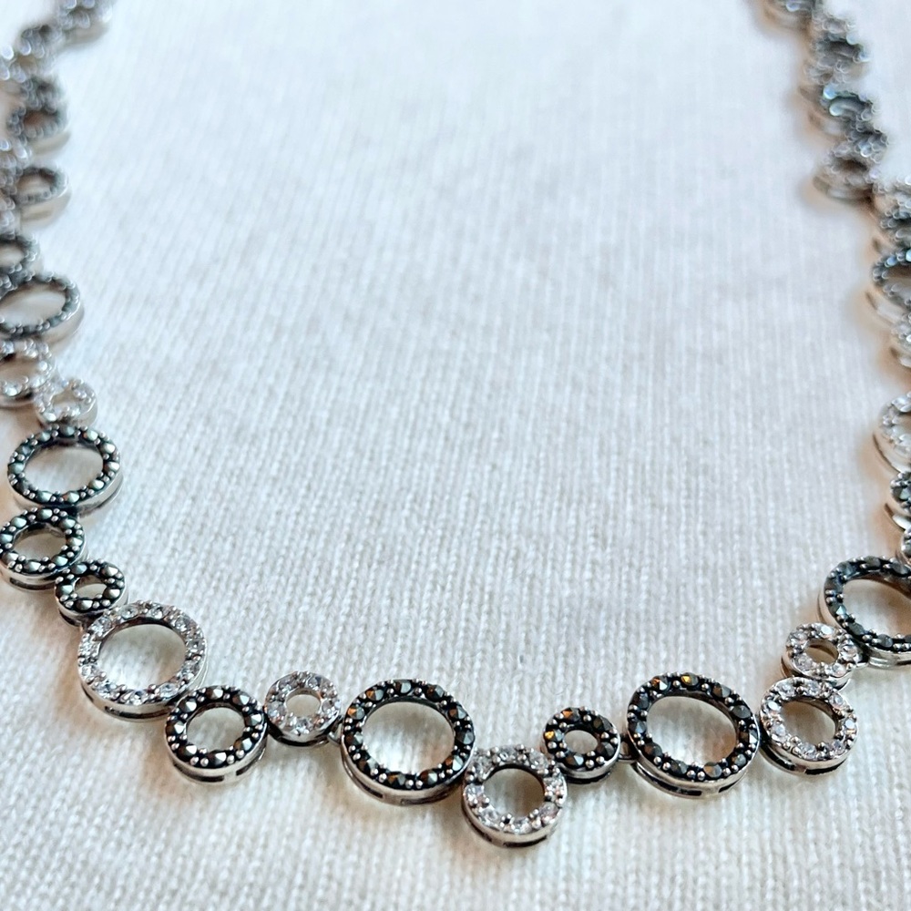 Suspicion (R) Marcasite Round Link Sterling Silver Necklace 19”